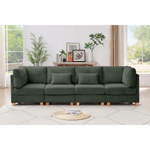 MYINDA L Shaped Corner Couch with Reversible Chaise ,4 Seat Corduroy Upholstery Sofa&Couches with Solid Wood Legs for Living Room - 1 of 4