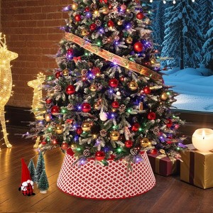 Christmas Tree Collar, 33.5 Inch Diamond Pattern Christmas Tree Skirt with 2 Clips, Tree Collar for Artificial Trees, Xmas Holiday Home Decor - 1 of 4