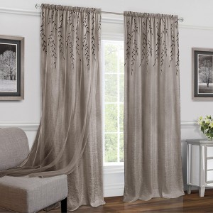 Kate Aurora Traditional Home 2 Pack Double Layered Embroidered Floral Sheer Curtains - 1 of 3
