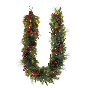 Puleo 6'x10" Pre-Lit Battery-Operated Artificial Adorned Christmas Garland - 1 of 4