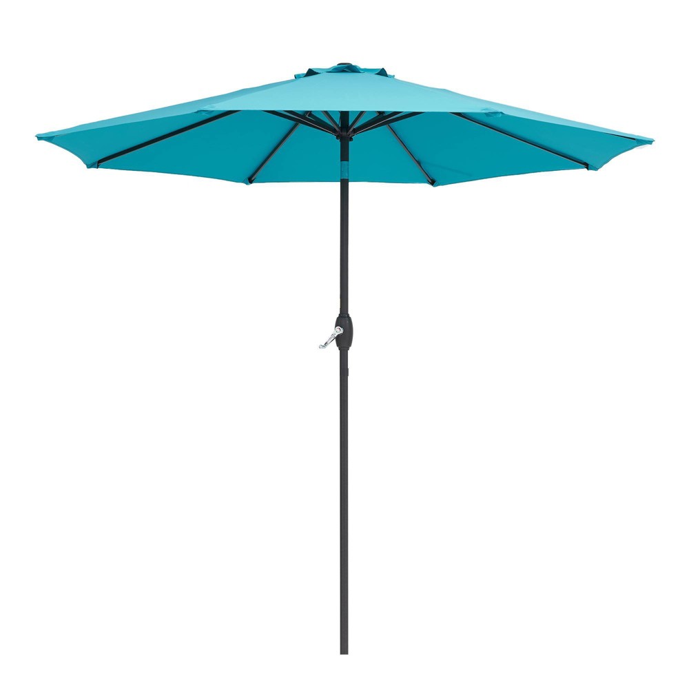 Photos - Parasol 9' x 9' UV Protected Patio Umbrella with Crank and Push Button Tilt Blue L