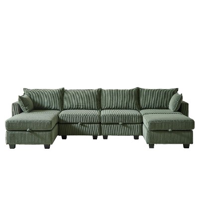 NicBex 113.5 Inch Modular Sectiona Sofa,U Shaped Convertible Corduroy Couch with Storage Ottoman for Living Room,Apartment,Office,Green