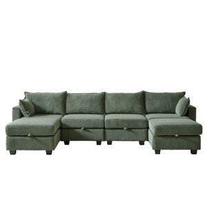 NicBex 113.5 Inch Modular Sectiona Sofa,U Shaped Convertible Corduroy Couch with Storage Ottoman for Living Room,Apartment,Office,Green - 1 of 4