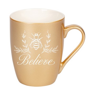 Elanze Designs Believe Vegas Gold 10 ounce New Bone China Coffee Cup Mug