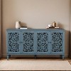 60" Antique Buffet Cabinet with Floral Carvings with Solid Wood Legs&Antique Brass Handles&Adjustable Shelves - Leovsnove - 2 of 4