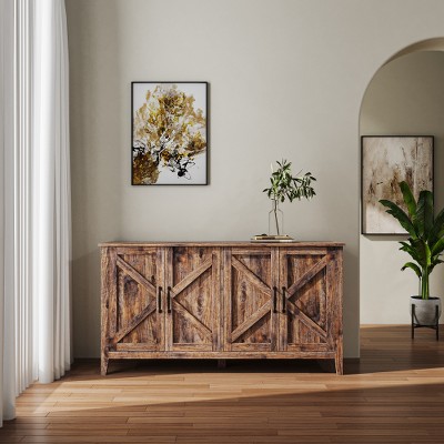 Cabinet with 4 Doors & 4 open shelve Modern Credenza, Freestanding Sideboard Storage Cabinet Entryway Floor Cabinet for Living Room Bedroom