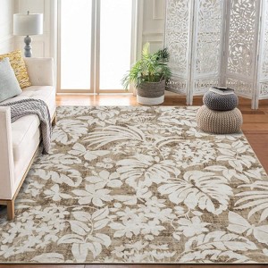 coucheta Multi-size Area Rug with Non-Slip Backing, Botanical Floral Leaf Printed Accent Stain-Resistant Carpet for Living Room, Bedroom, Kitchen - 1 of 4