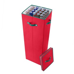 Hastings Home Wrapping Paper Upright Storage Box for 20 Rolls of 40" Gift Wrap With Lid, Dividers and Handles - Red With Green Handles - 1 of 4