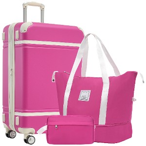 Lyngins Vintage 3-Piece Luggage Set – 24" Expandable Hardside Suitcase, Travel Duffel Bag (Trolley Sleeve), Toiletry Bag, 3-Step Telescoping Handle - 1 of 4