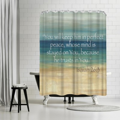 Americanflat Navy Blue Horizons Scripture I by Cynthia Coulter 71" x 74" Shower Curtain