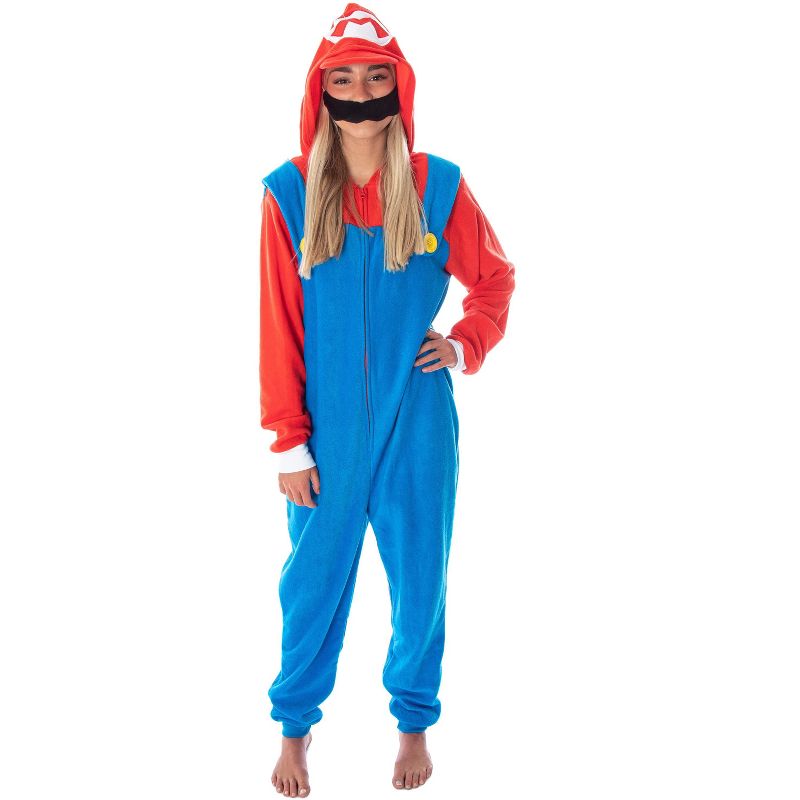 Super Mario Bros. Adult Mario Costume Microfleece Union Suit Pajama Outfit, 5 of 8