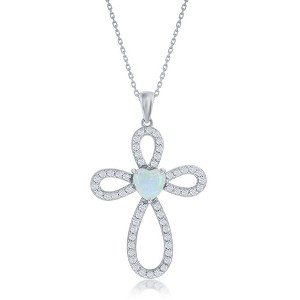 Opalata Sterling Silver White Opal & CZ Cross 18" Pendant Necklace - Silver - 1 of 2