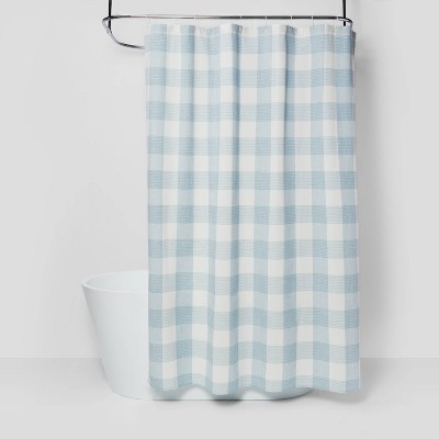 Gingham Checd Shower Curtain Borage, Teal Blue And White Shower Curtain