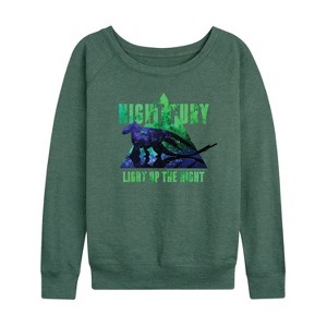 Women's - How to Train Your Dragon - Night Fury Light Up The Night Lightweight French Terry Wide Neck Long Sleeve Shirt - 1 of 4