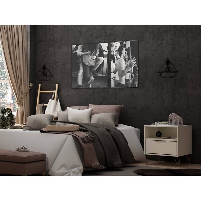 Off-White 1-Drawer Nightstand with Hairpin Legs