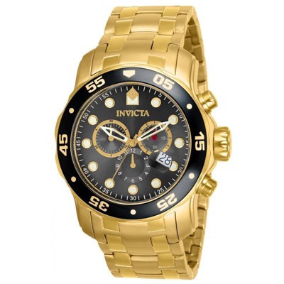 Invicta 80064 Men's Pro Diver Charcoal Dial Gold Plated Steel Chronograph Dive Watch