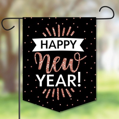 Big Dot of Happiness Rose Gold Happy New Year - Outdoor Lawn and Yard Home Decorations - New Years Eve Party Garden Flag - 12 x 15.25 inches