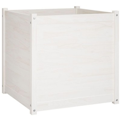 vidaXL Solid Wood Pine Garden Planter- Weather-Resistant Outdoor Flower Box- 27.6"x27.6"x27.6" Large Size Container for Plants- White