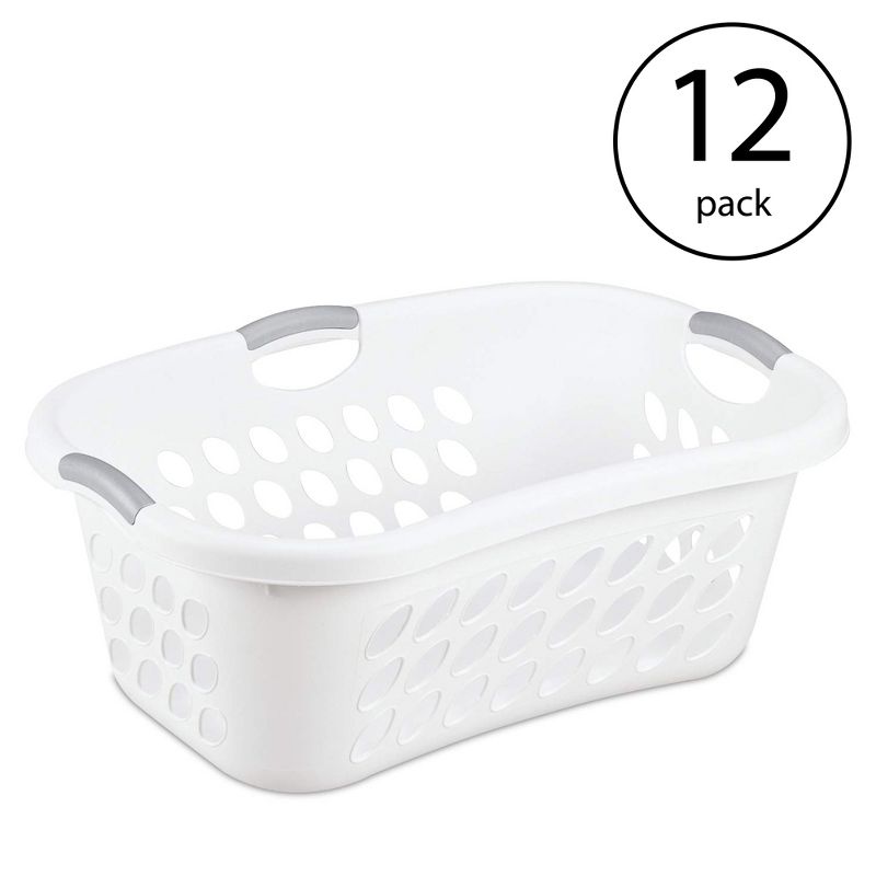Sterilite 1.25 Bushel Ultra HipHold Laundry Basket, Plastic with Comfort Handles and Hip Hugging Curve for Easy Carrying of Clothes, White, 12-Pack, 2 of 4