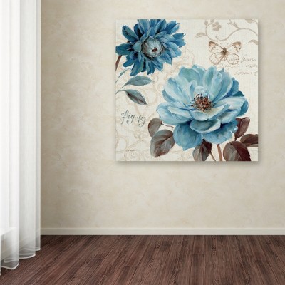 Lisa Audit Blue Floral Canvas Painting 35'' x 35''