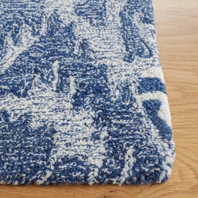 Ikat Blue and Ivory Hand-Tufted Wool Area Rug