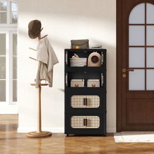 Hrinhom 19.7"W Retro 4-Tiers Foldable Storage Cabinet with Magnetic Door and Wheels - 1 of 4