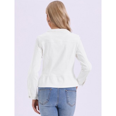 INSPIRE CHIC Women's Denim Peplum Hem Button Down Collarless Long Sleeve Jean Jackets Large White — фото 3