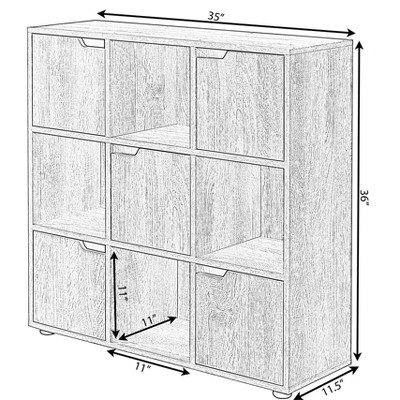 White 9-Cube Wooden Organizer with Doors and Shelves
