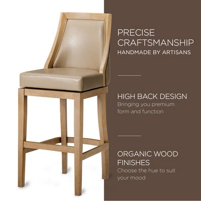 Weathered Oak and Beige Leather Swivel Bar Stool