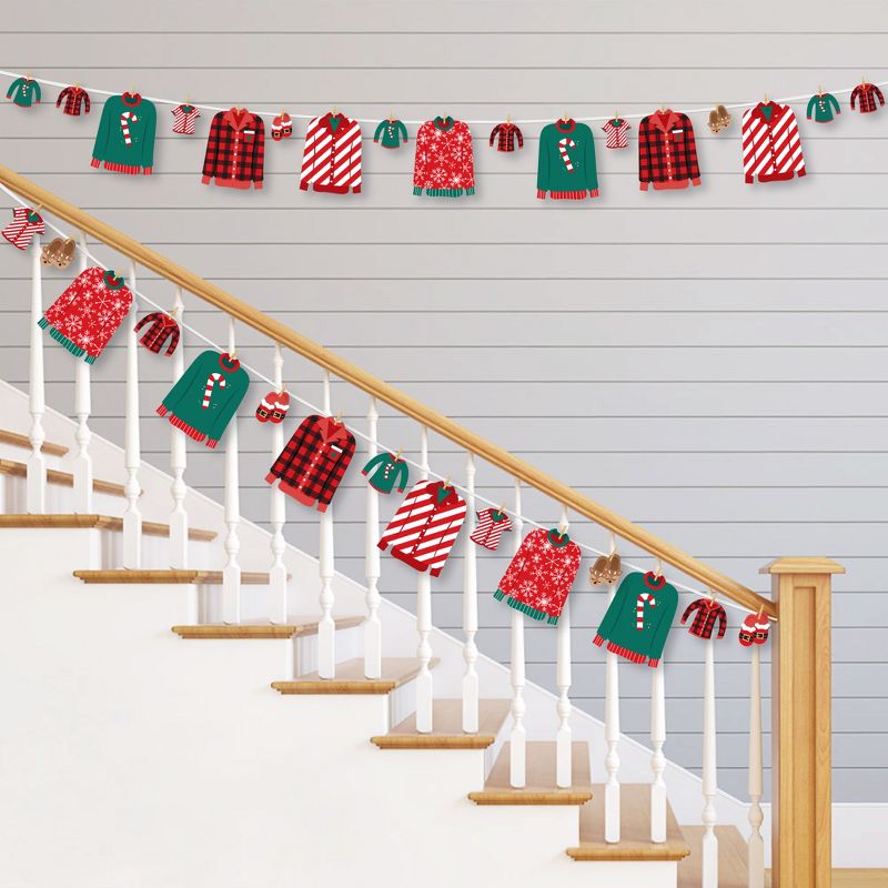 Big Dot of Happiness Christmas Pajamas - Holiday Plaid PJ Party DIY Decorations - Clothespin Garland Banner - 44 Pieces, 2 of 8