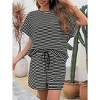Imily Bela Women's striped pajama set, casual 2-piece set, short-sleeve loose T-shirt with drawstring shorts set - 2 of 4