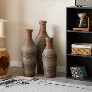 JANSNO Hand-Woven PVC Rattan Decorative Floor Vase Set of 3 - 28.35"/24.41"/20.47" Tall - 1 of 4