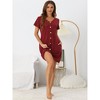 cheibear Women's Button V-neck Short Sleeve Soft Pajama with Pockets - 2 of 4