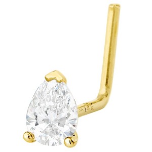 Jewelry Avalanche 22G 14K Gold Pear-shape Moissanite L-Shape Nose Stud - 1 of 3