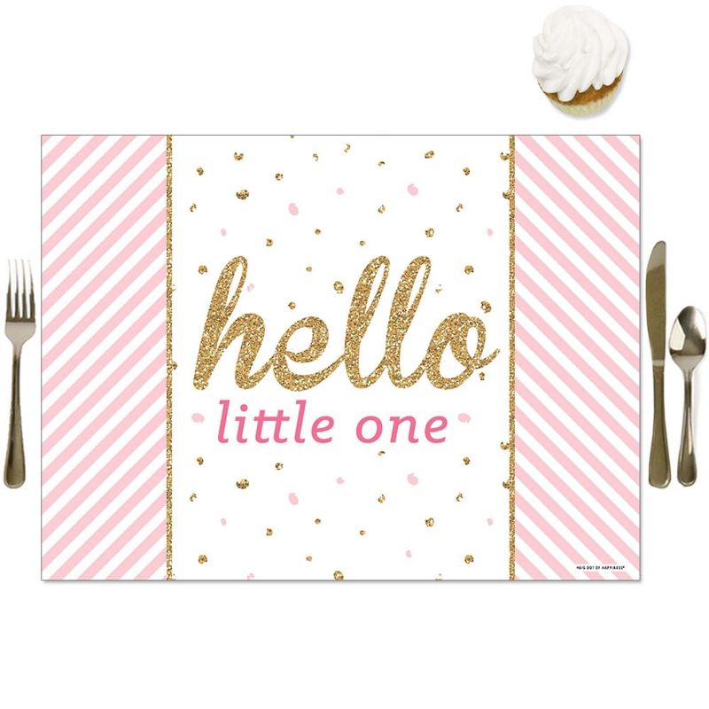 Big Dot of Happiness Hello Little One - Pink and Gold - Party Table Decorations - Girl Baby Shower Placemats - Set of 16, 1 of 7