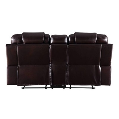 78" Brown Tufted Faux Leather Loveseat with Cup Holders