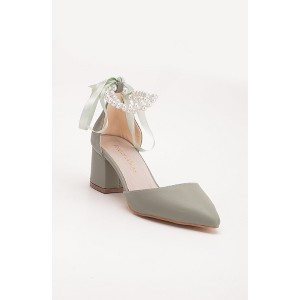 Miranda - Sage Green Pumps with Pearls | Forever & Always Shoes - 1 of 4