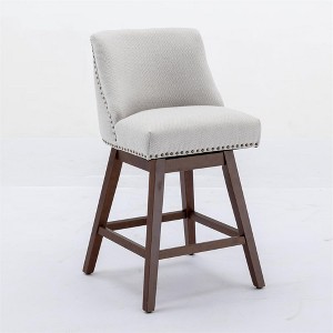 Set of two modern swivel bar stools with backrests, upholstered bar height chairs for kitchens, beige - 1 of 4