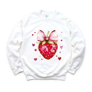 Coquette Strawberry Hearts Watercolor - Women's Graphic Sweatshirt - 1 of 4