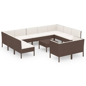 vidaXL Patio Lounge Set Outdoor Sectional Sofa Set Table Poly Rattan Brown - 1 of 4