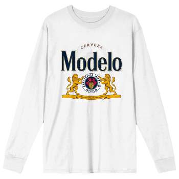 Modelo Beer Logo Crew Neck Long Sleeve White Adult Tee