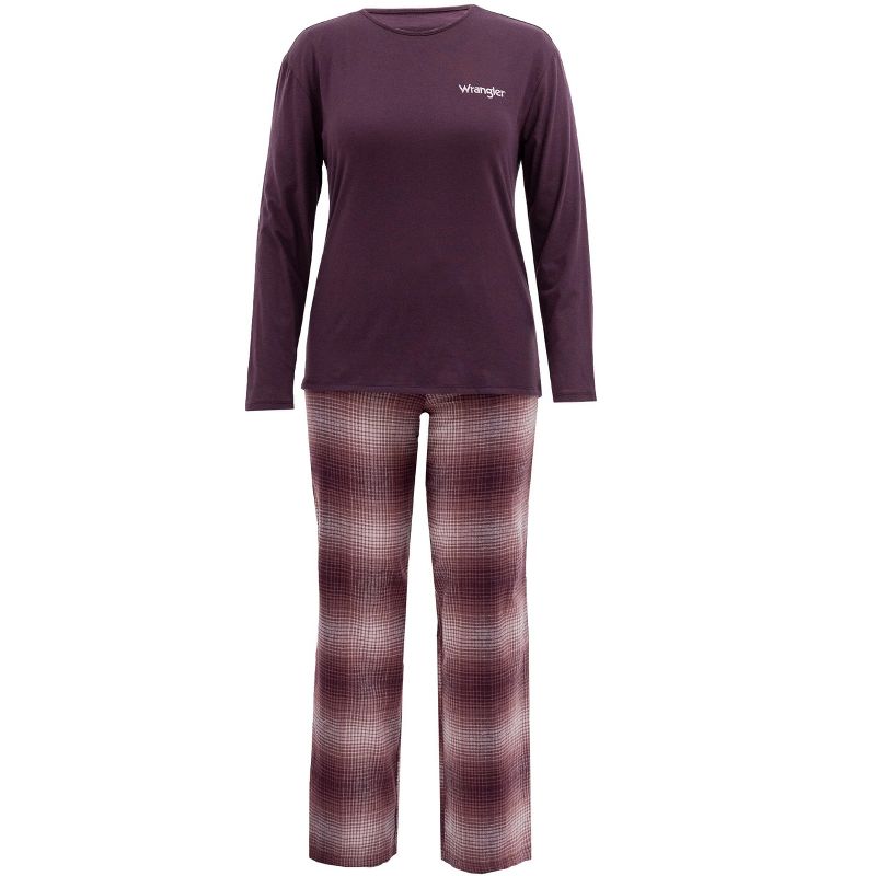 Wrangler Women's and Plus Long Sleeve Top and Flannel Bottom Pajama Set, 1 of 4