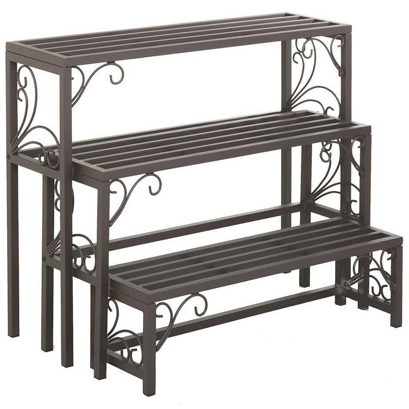 Plow & Hearth Set of 3 Nesting Metal Plant Stands with Scrollwork Design, 5 of 7