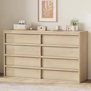 Garvee 8 Drawer Dresser for Bedroom, 54" Natural Double Dresser Organizer with Concave Handle, Modern Chest of Drawer for Bedroom Living Room Nursery - 1 of 4