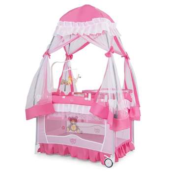 Babyjoy Portable Playpen Crib Cradle Baby Bassinet Changing Pad Mosquito Net with Bag Light Pink/Grey/Pink