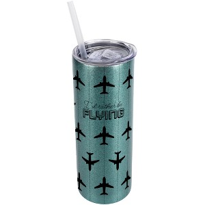 Elanze Designs Turquoise Blue 20 Ounce Double Wall Stainless Steel Glitter Travel Tumbler With Sliding Lid And Straw, I'd Rather Be Flying - 1 of 4