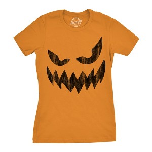 Womens Wavy Mouth Wayne Pumpkin T Shirt Funny Halloween Jack O Lantern Terrifying Smile Tee For Ladies - Crazy Dog Women's T Shirt - 1 of 4