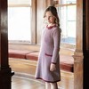 Hope & Henry Girls' Organic Long Sleeve Bow Detail Tweed Sweater Dress, Oxblood Tweed, 10 - 2 of 4