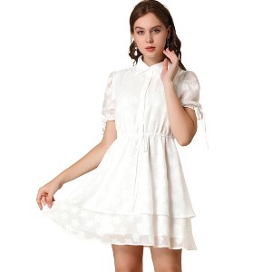 Allegra K Women's Peter Pan Collar Floral Drawstring Chiffon Layered Dress - 1 of 4