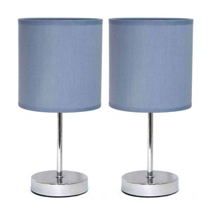 11.81" Traditional Petite Metal Stick Bedside Table Desk Lamp in Chrome with Fabric Shade - Creekwood Home - 1 of 4